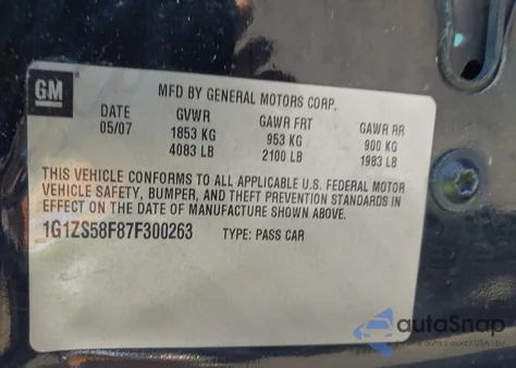 2007 Chevrolet Malibu Ls из США, поврежденный, VIN 1G1ZS58F87F300263